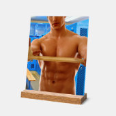 滑りやすいジョーの筋肉質な男のシルクのない胸6パック アクリルサイン (傾斜)