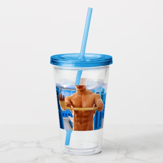 滑りやすいジョーの筋肉質な男のシルクのない胸6パック アクリルタンブラー (裏面)