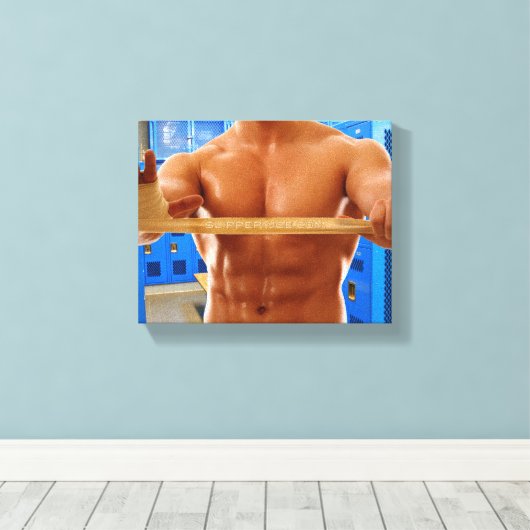 滑りやすいジョーの筋肉質な男のシルクのない胸6パック キャンバスプリント (インサイチュ (ウッドフロア))