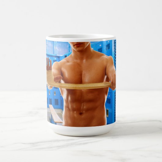滑りやすいジョーの筋肉質な男のシルクのない胸6パック コーヒーマグカップ (中央)