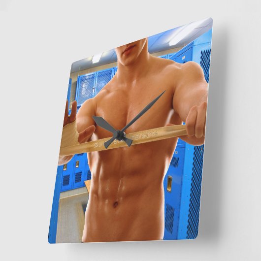 滑りやすいジョーの筋肉質な男のシルクのない胸6パック スクエア壁時計 (傾斜)