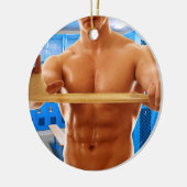 滑りやすいジョーの筋肉質な男のシルクのない胸6パック セラミックオーナメント (左)