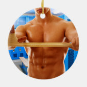 滑りやすいジョーの筋肉質な男のシルクのない胸6パック セラミックオーナメント (裏面)