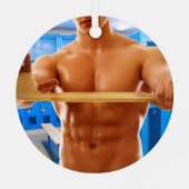 滑りやすいジョーの筋肉質な男のシルクのない胸6パック メタルオーナメント (裏面)