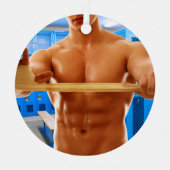 滑りやすいジョーの筋肉質な男のシルクのない胸6パック メタルオーナメント (正面)