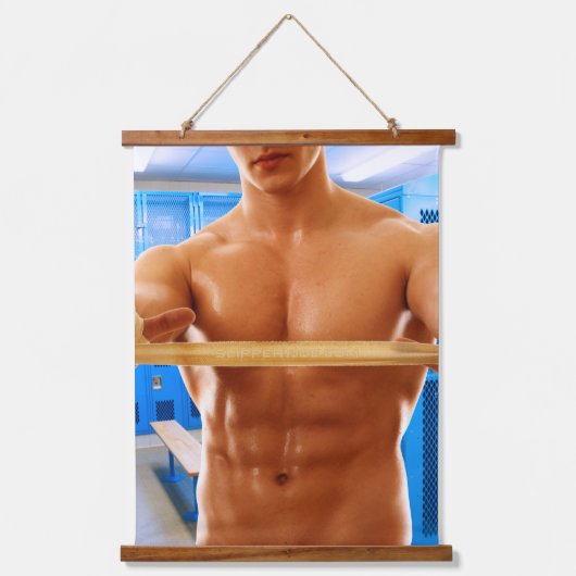 滑りやすいジョーの筋肉質な男のシルクのない胸6パック 吊り下げ型タペストリー (正面)