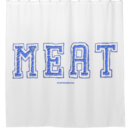 滑りやすいジョーの肉鮮やかの大きなはっきりした青い文字 シャワーカーテン (正面)