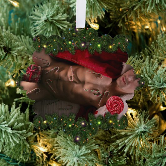 滑りやすいジョー男性の胸6パック胃むき出しの胴体 オーナメントカード (インサイチュ (木))