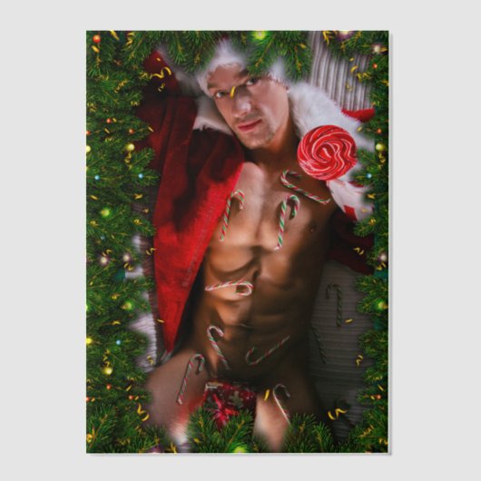 滑りやすいジョー男性の胸6パック胃むき出しの胴体 ベラム紙招待状 (正面)