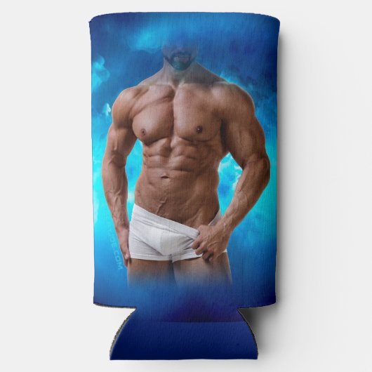 滑りやすいジョー芸術的のマ男らしン・ゲイプライドのGIF スリム缶クーラー (裏面)