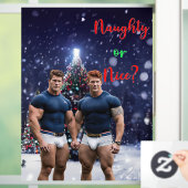 滑りやすいジョー飾の雪に覆われたクリスマスツリー ウィンドウサイン (ホーム)