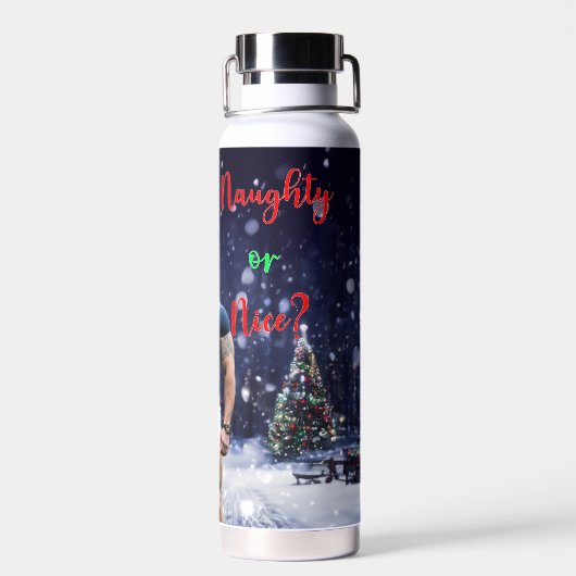 滑りやすいジョー飾の雪に覆われたクリスマスツリー ウォーターボトル (背面)