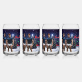 滑りやすいジョー飾の雪に覆われたクリスマスツリー ガラス缶 (正面)