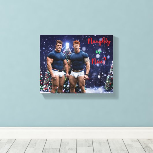 滑りやすいジョー飾の雪に覆われたクリスマスツリー キャンバスプリント (インサイチュ (ウッドフロア))