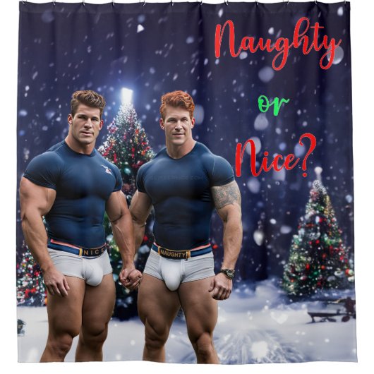 滑りやすいジョー飾の雪に覆われたクリスマスツリー シャワーカーテン (正面)