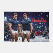 滑りやすいジョー飾の雪に覆われたクリスマスツリー ドアマット (正面)