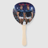 滑りやすいジョー飾の雪に覆われたクリスマスツリー ハンドファン (正面)