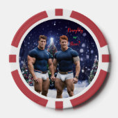 滑りやすいジョー飾の雪に覆われたクリスマスツリー ポーカーチップ (正面)