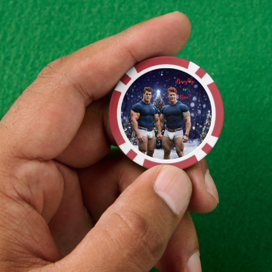 滑りやすいジョー飾の雪に覆われたクリスマスツリー ポーカーチップ (手)