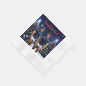 滑りやすいジョー飾の雪に覆われたクリスマスツリー 縁ありカクテルナプキン (角)