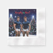 滑りやすいジョー飾の雪に覆われたクリスマスツリー 縁ありカクテルナプキン (正面)