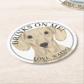 滑パーソナライズされたらかなクリームダシュンドドッグ結婚ズ ラウンドペーパーコースター (アングル)