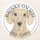滑パーソナライズされたらかなクリームダシュンドドッグ結婚ズ ラウンドペーパーコースター (正面)