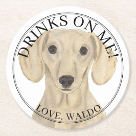 滑パーソナライズされたらかなクリームダシュンドドッグ結婚ズ ラウンドペーパーコースター