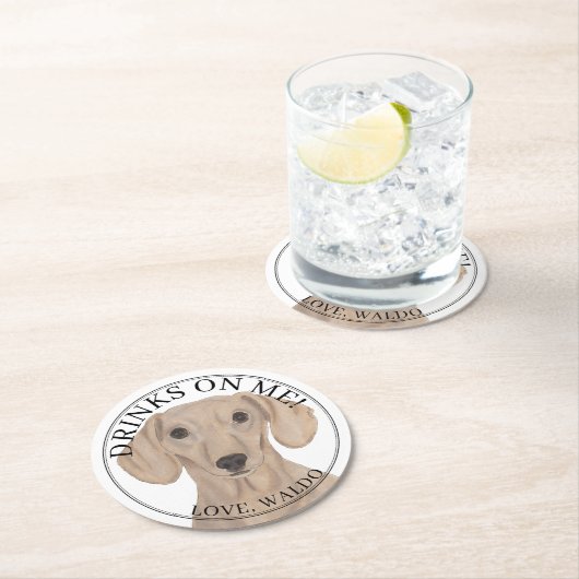 滑パーソナライズされたらかな赤いダッシュント結婚ドッグ ラウンドペーパーコースター (インサイチュ)