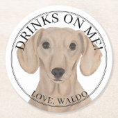 滑パーソナライズされたらかな赤いダッシュント結婚ドッグ ラウンドペーパーコースター (正面)