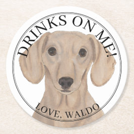 滑パーソナライズされたらかな赤いダッシュント結婚ドッグ ラウンドペーパーコースター