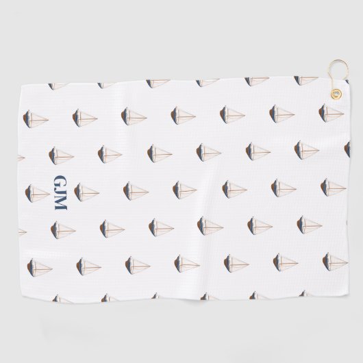 滑モノグラムの滑な帆走航海の沿岸名門私立校風の ゴルフタオル (横)