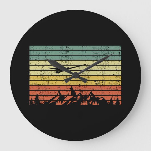 滑空機飛行機パイロットレトロヴィンテージ ラージ壁時計 (正面)