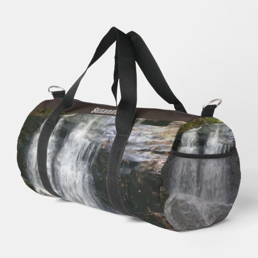 滝かわいらし油画パーソナライズされた ダッフルバッグ (右コーナー)