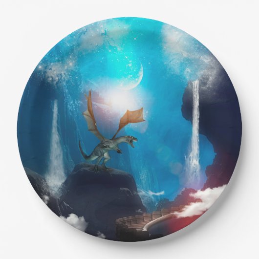 滝が付いている素晴らしいドラゴン ペーパープレート (正面)