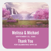 滝とさくらんぼのまわりにツリーズア結婚レイク スクエアシール (正面)