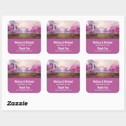 滝とさくらんぼのまわりにツリーズア結婚レイク スクエアシール (シート)