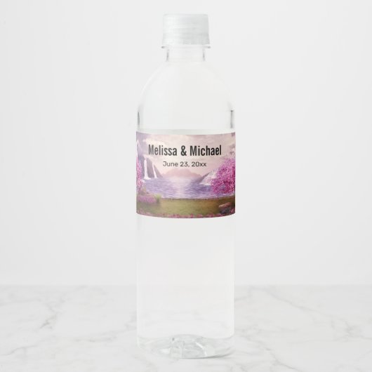 滝とさくらんぼのまわりにツリーズア結婚レイク ペットボトルラベル (正面)