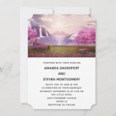 滝とさくらんぼのまわりにツリーズア結婚レイク 招待状 (正面)