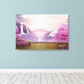 滝とさくらんぼの木のまわりに々湖 キャンバスプリント (インサイチュ (ウッドフロア))