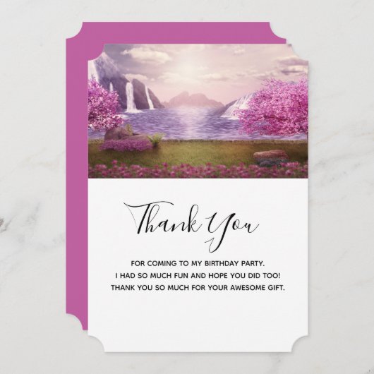 滝とさくらんぼの木のまわりに々湖 サンキューカード (正面/裏面)