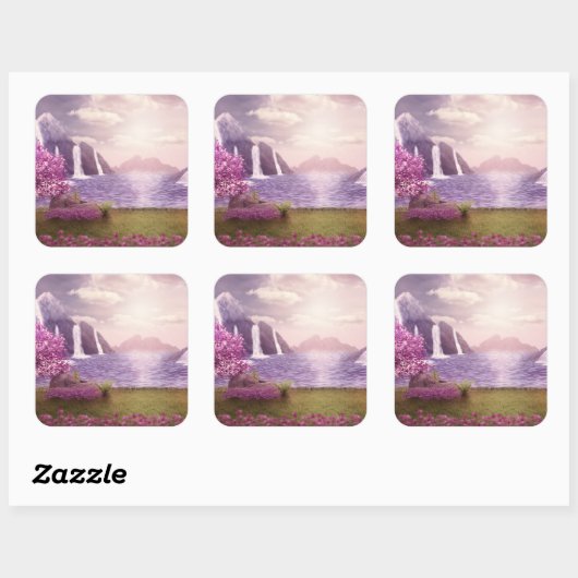 滝とさくらんぼの木のまわりに々湖 スクエアシール (シート)