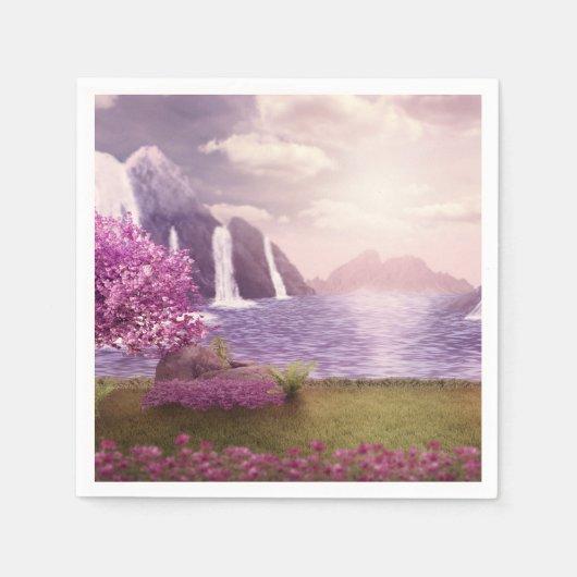 滝とさくらんぼの木のまわりに々湖 スタンダードカクテルナプキン (正面)