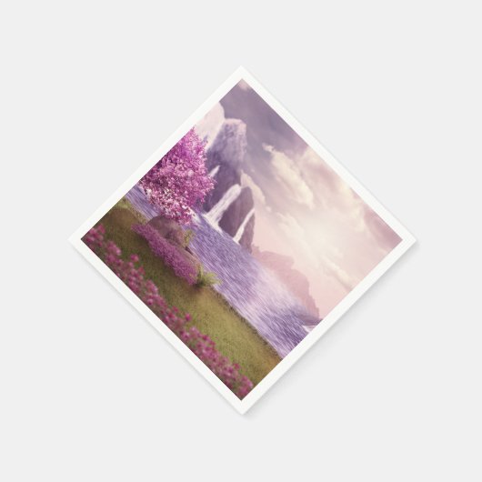 滝とさくらんぼの木のまわりに々湖 スタンダードカクテルナプキン (角)