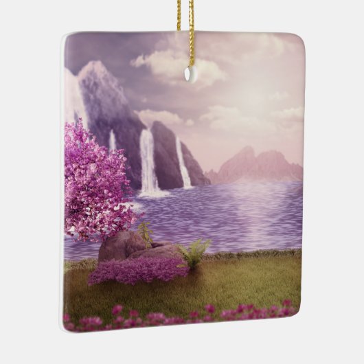 滝とさくらんぼの木のまわりに々湖 セラミックオーナメント (右)