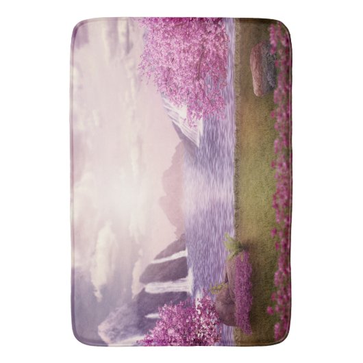 滝とさくらんぼの木のまわりに々湖 バスマット (正面縦)