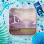 滝とさくらんぼの木のまわりに々湖 ペーパープレート (パーティー)