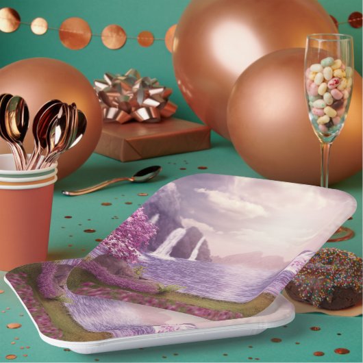 滝とさくらんぼの木のまわりに々湖 ペーパープレート (複数)