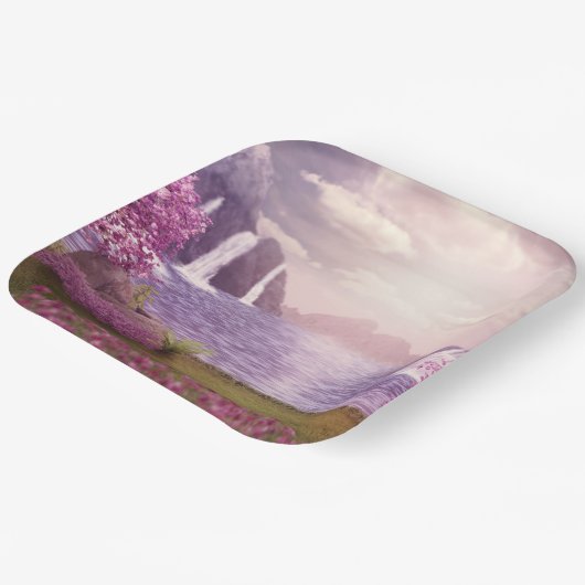 滝とさくらんぼの木のまわりに々湖 ペーパープレート (傾斜あり)