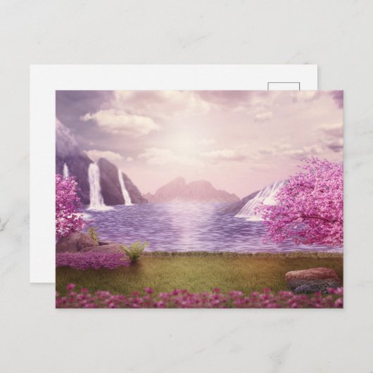 滝とさくらんぼの木のまわりに々湖 ポストカード (正面/裏面)